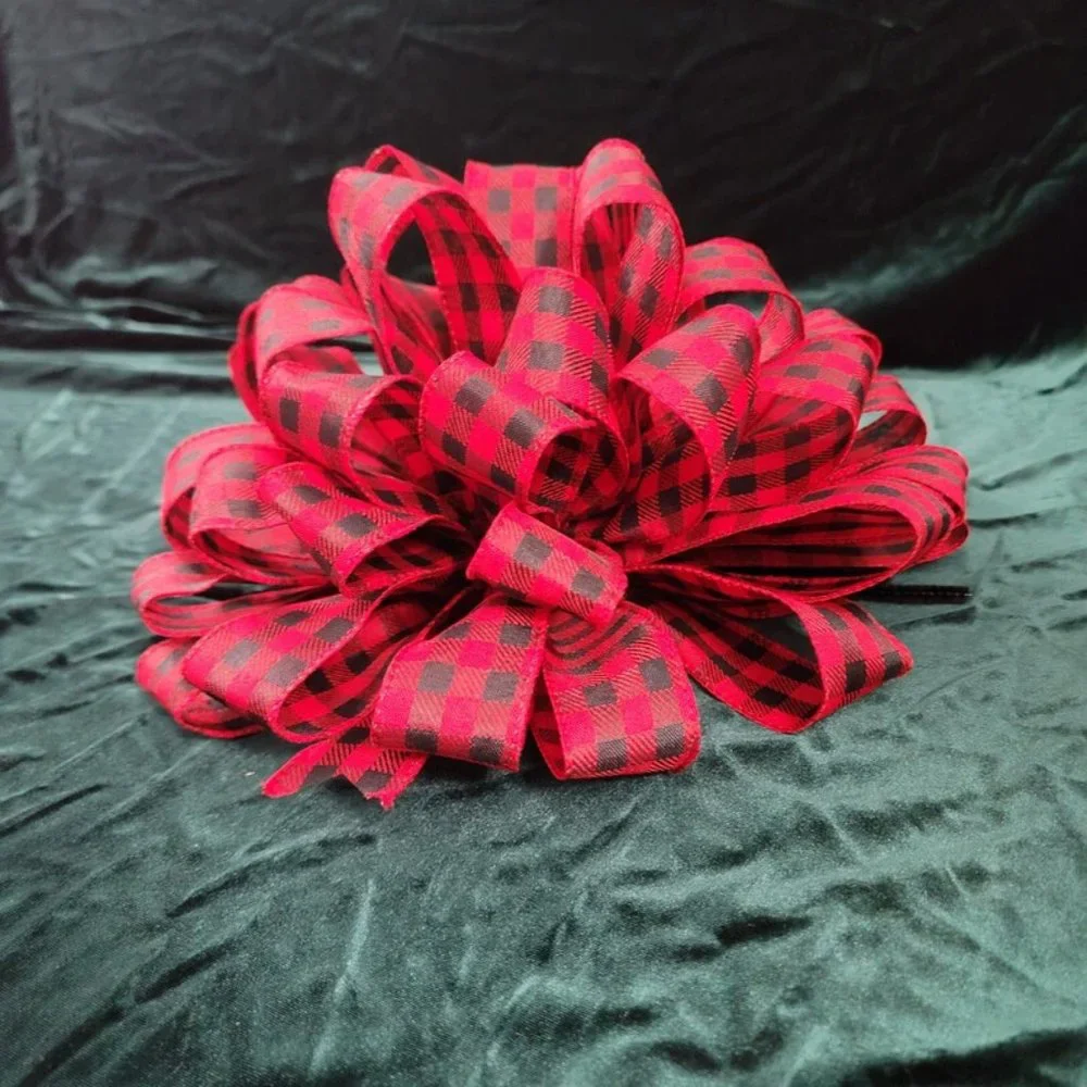 Christmas Tree Bow Topper, Black Red‎ Buffalo Plaid Bow Topper, Topper 44 Loop